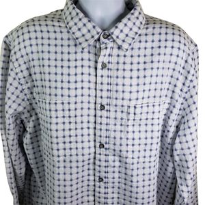 Carbon 2 Cobalt Men's XL White Geometric Check Cloud Bar Chambray Pocket Shirt